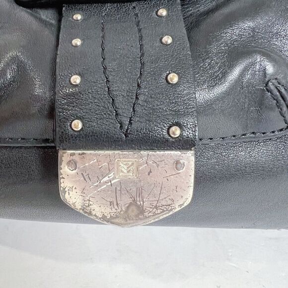 y2k Vintage Michael Kors Astor Black Leather Studded Shoulder Bag Rocker Chic - Picture 13 of 14